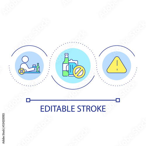 Negative effect of alcohol on health loop concept icon. Addiction problem. Unhealthy lifestyle abstract idea thin line illustration. Isolated outline drawing. Editable stroke. Arial font used