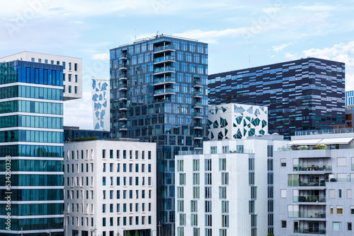 Obraz na płótnie Oslo skyline modern city architecture real estate office buildings at Barcode District in Norway w salonie