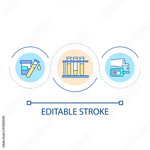 Taking medical tests loop concept icon. Medical analysis methods. Identification of patient problem abstract idea thin line illustration. Isolated outline drawing. Editable stroke. Arial font used