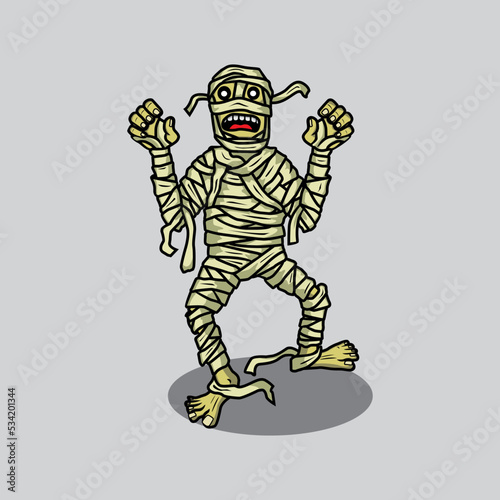 scary mummy cartoon vector illutration,suitable for halloween,t-shirt design,sticker,etc