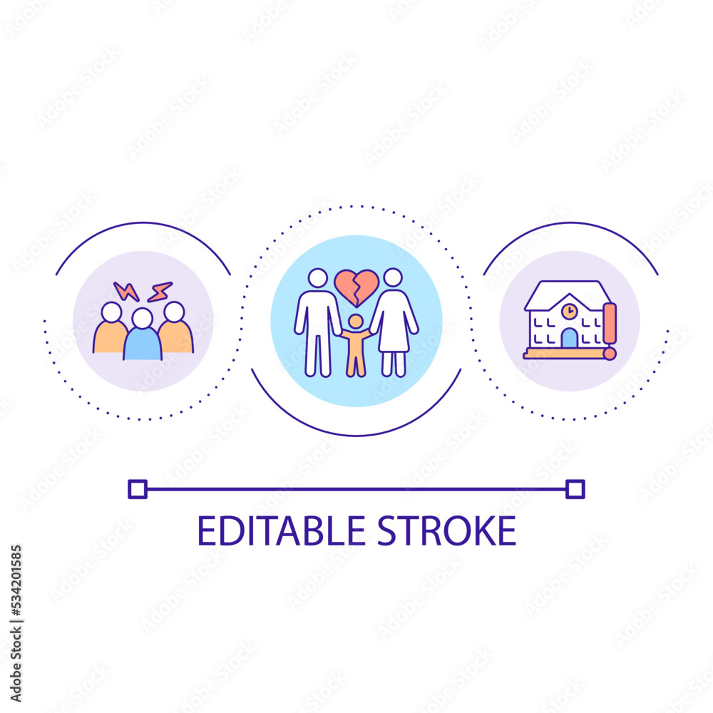 Stressful situations loop concept icon. Risk of conflicts appearance. Relations in society abstract idea thin line illustration. Isolated outline drawing. Editable stroke. Arial font used