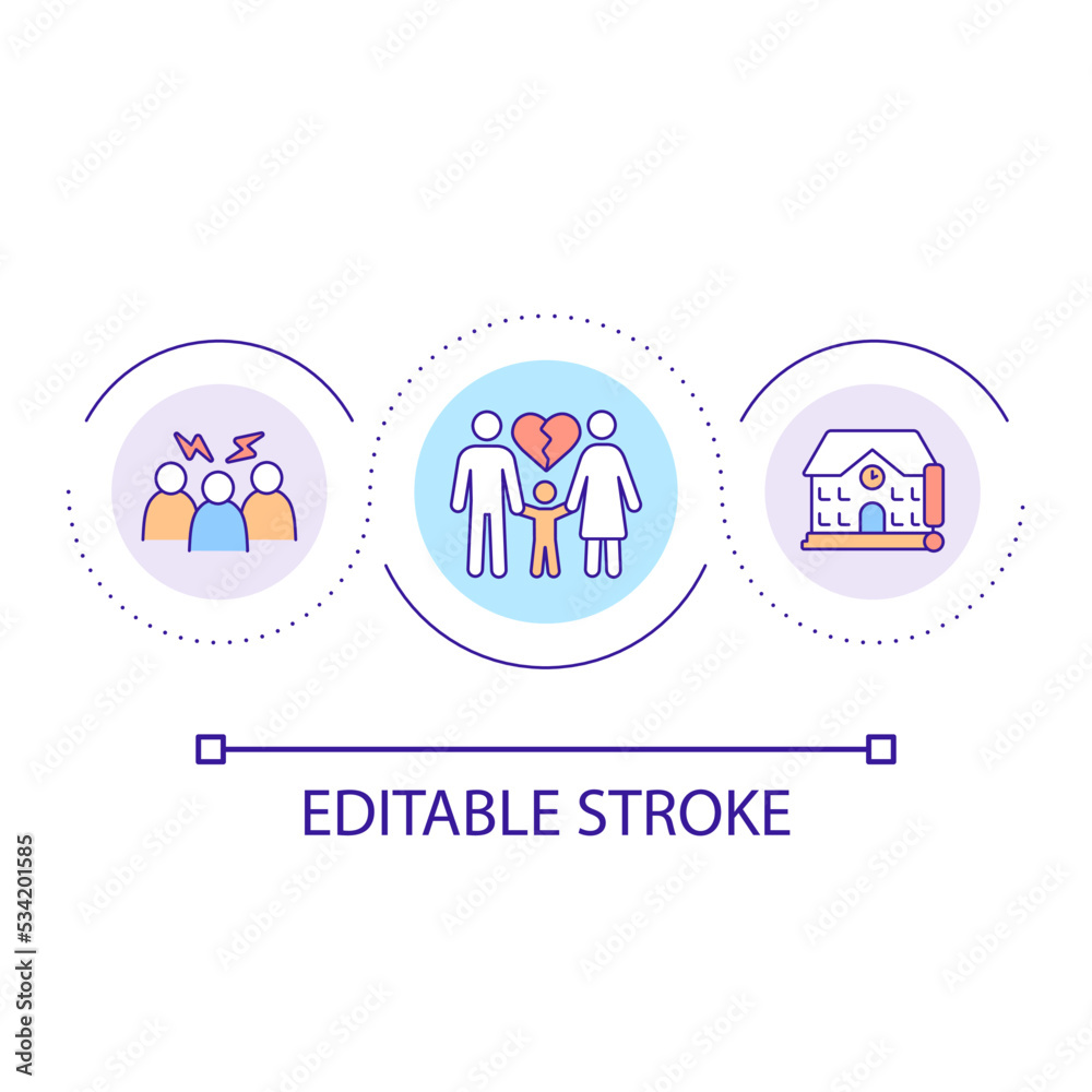 Stressful situations loop concept icon. Risk of conflicts appearance. Relations in society abstract idea thin line illustration. Isolated outline drawing. Editable stroke. Arial font used Stressful situations loop concept icon. Risk of conflicts appearance. Relations in society abstract idea thin line illustration. Isolated outline drawing. Editable stroke. Arial font used