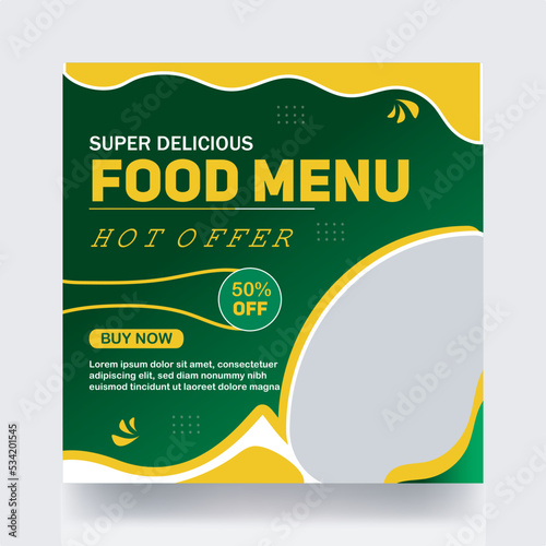 Food menu social media post design fast food restaurant business marketing social media post Fresh pizza burger and pasta online sale promotion flyer or poster template
