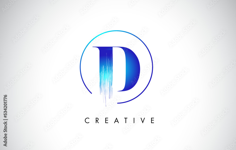 D Brush Stroke Letter Logo Design. Blue Paint Logo Leters Icon.