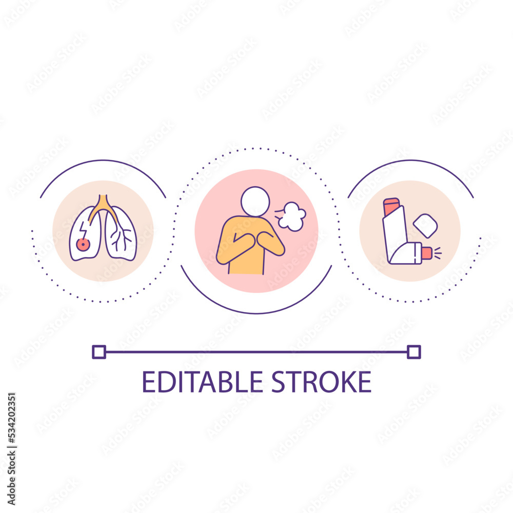 Asthma attack loop concept icon. Respiratory system chronic disease. Breathing problem abstract idea thin line illustration. Isolated outline drawing. Editable stroke. Arial font used