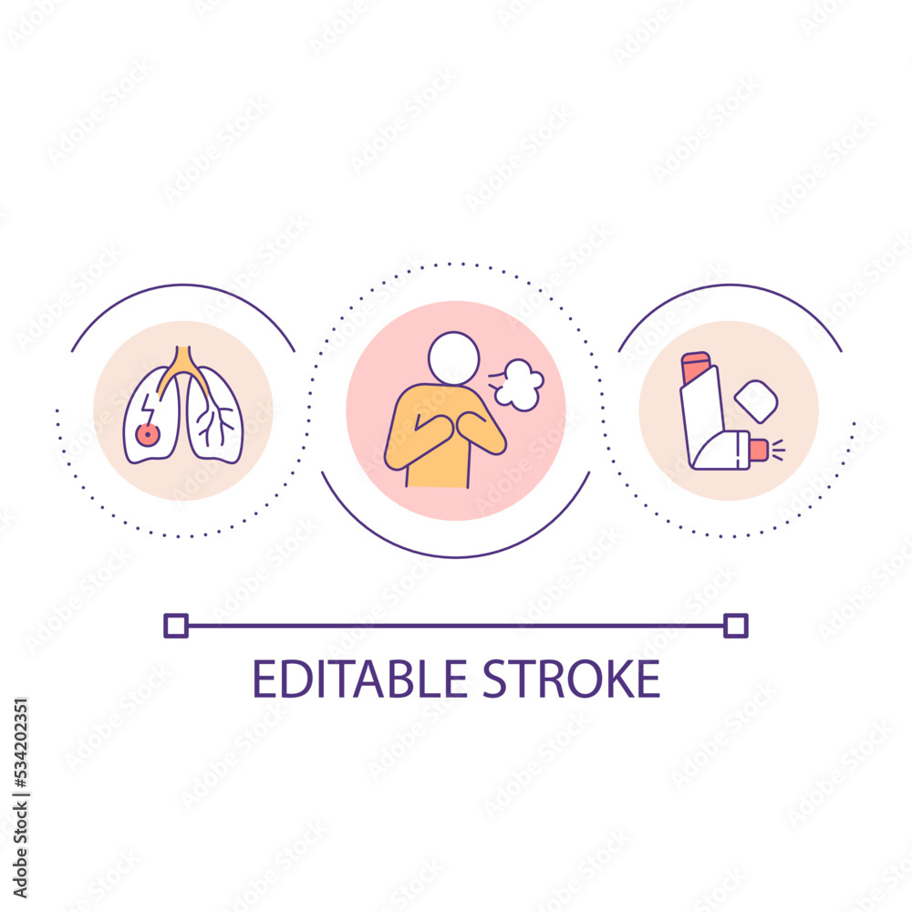 Asthma attack loop concept icon. Respiratory system chronic disease. Breathing problem abstract idea thin line illustration. Isolated outline drawing. Editable stroke. Arial font used Asthma attack loop concept icon. Respiratory system chronic disease. Breathing problem abstract idea thin line illustration. Isolated outline drawing. Editable stroke. Arial font used