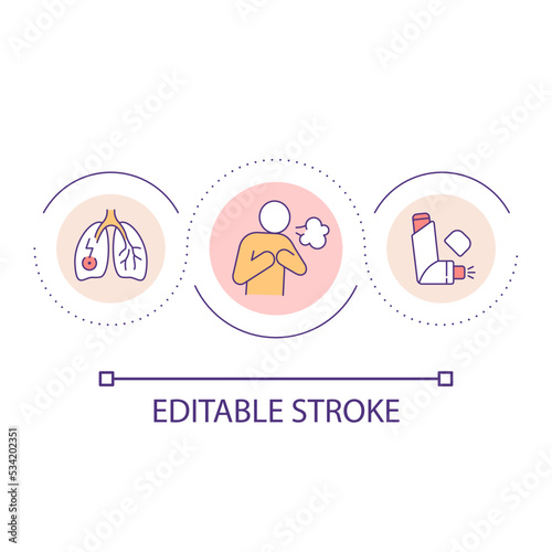 Asthma attack loop concept icon. Respiratory system chronic disease. Breathing problem abstract idea thin line illustration. Isolated outline drawing. Editable stroke. Arial font used
