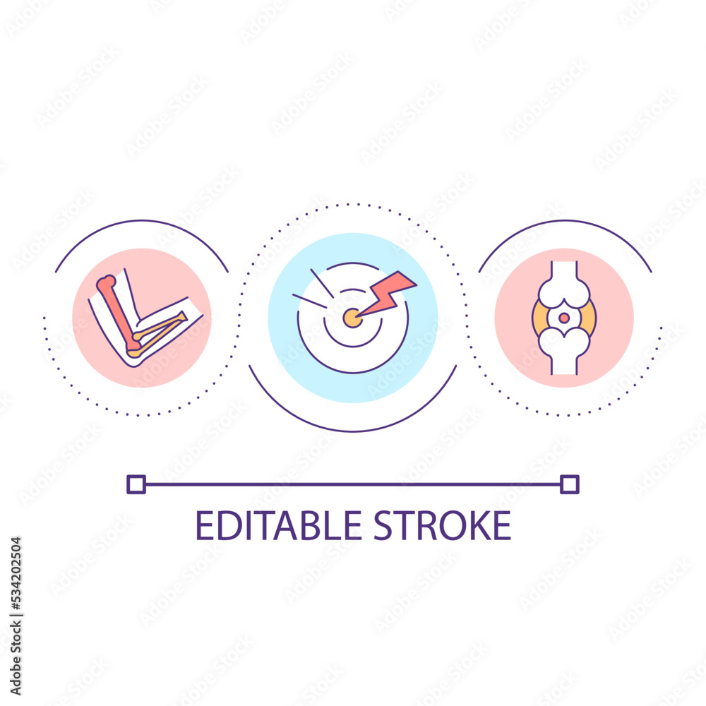 Joint pain loop concept icon. Chronic ache treatment. Arthritis symptoms appearance abstract idea thin line illustration. Isolated outline drawing. Editable stroke. Arial font used