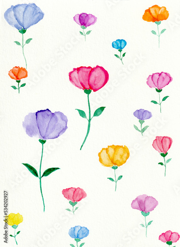 Watercolor colorful abstract flowers illustration. Aquarel flower bouquet painting   postcard  diary concept.