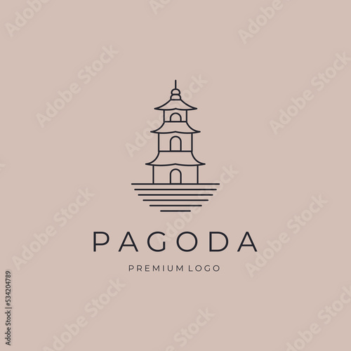 pagoda line art logo vector illustration design