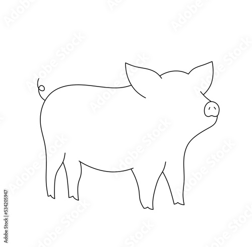 Vector isolated one cute cartoon little piglet colorless black and white contour line easy drawing