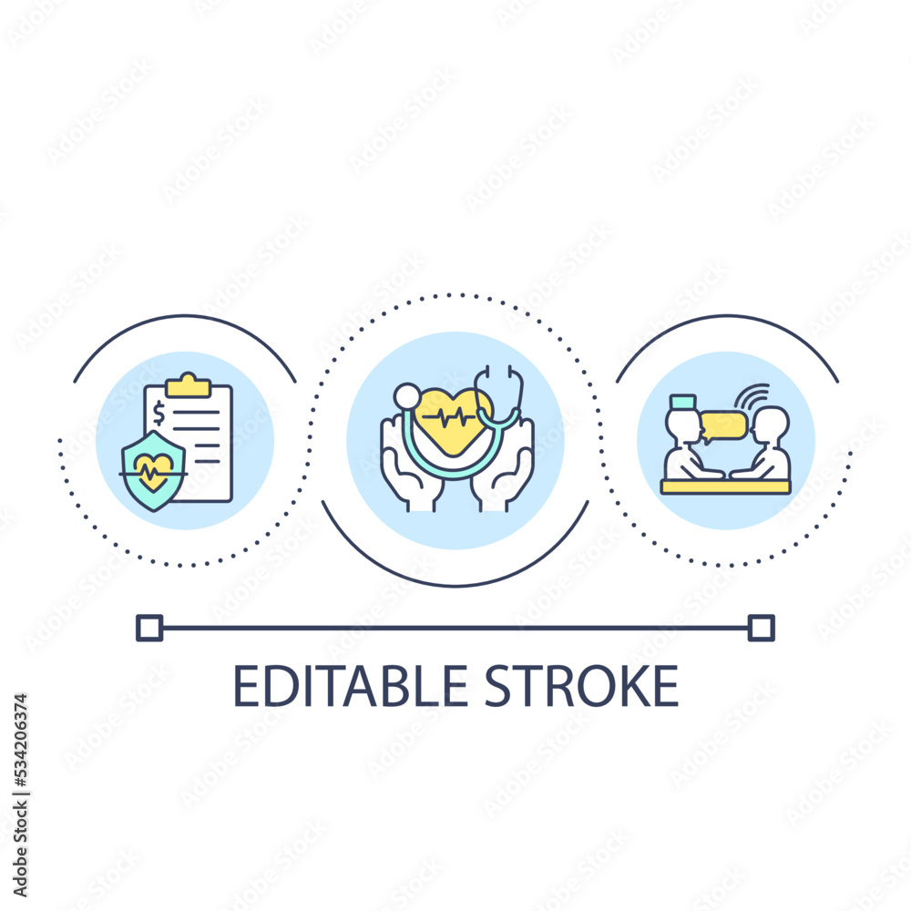 Medical appointment loop concept icon. Health checkup. Insurance plan. Healthcare coverage abstract idea thin line illustration. Isolated outline drawing. Editable stroke. Arial font used