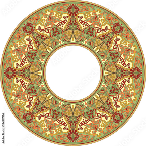 Vector colored round oriental ornament. Arabic patterned circle of Iran, Iraq, Turkey, Syria. Persian frame, border.