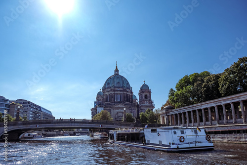 Berlin Dome on a summer day. Taken from the River Spree with blue sky