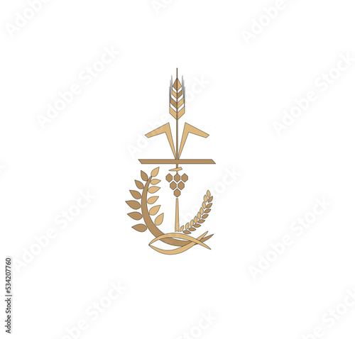 GOLD EMBROIDERY FOR LITURGICAL CLOTHES AND SACRED CEREMONIES. SACRED CATHOLIC SYMBOLS IN ANCIENT STYLE WITH GOLDEN DECORATIONS