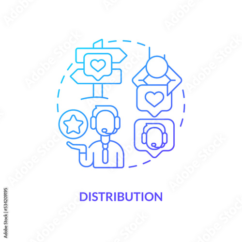 Distribution blue gradient concept icon. Collecting customers contacts. Leads management process abstract idea thin line illustration. Isolated outline drawing. Myriad Pro-Bold font used