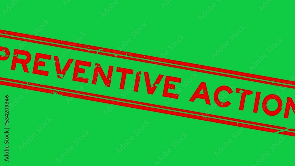 Grunge red preventive action word square rubber seal stamp zoom on green background