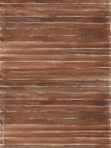 Watercolor striped background with wooden texture. Brown oak wood material.