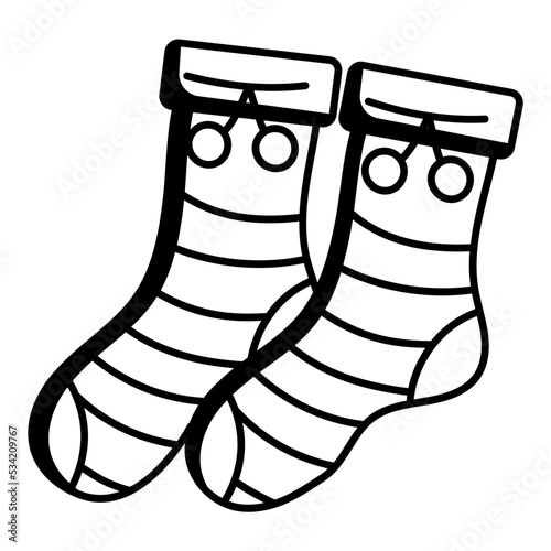 Woolen Pair of Socks Vector Icon Design, Autumn or Fall activities Symbol, Dry weather Sign, Temperate climates Elements Stock illustration, Cozy sox with Bow Concept 