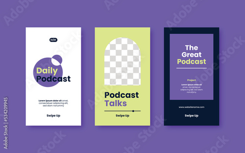Modern minimalist podcast social media story set. Music and podcast promotion post banner.