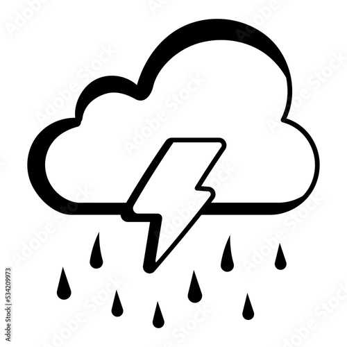 showery and cloudy Sign Vector Icon Design, Autumn or Fall activities Symbol, Dry weather Sign, Temperate climates Elements Stock illustration, Rain Cloud With Lightning Bolt Concept