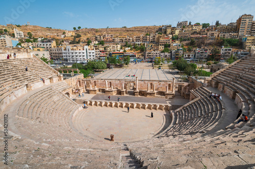 Ancient Roman theater in Amman downtown in the old city center in Jordan