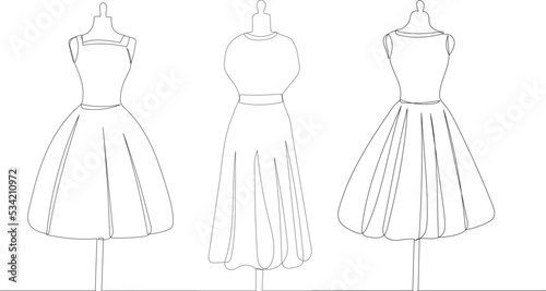 dress on mannequin one line drawing, sketch, isolated