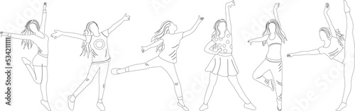 dancing women, dancers sketch ,contour on white background