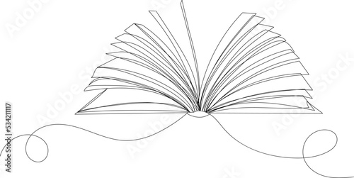 open book one line drawing, sketch, isolated vector