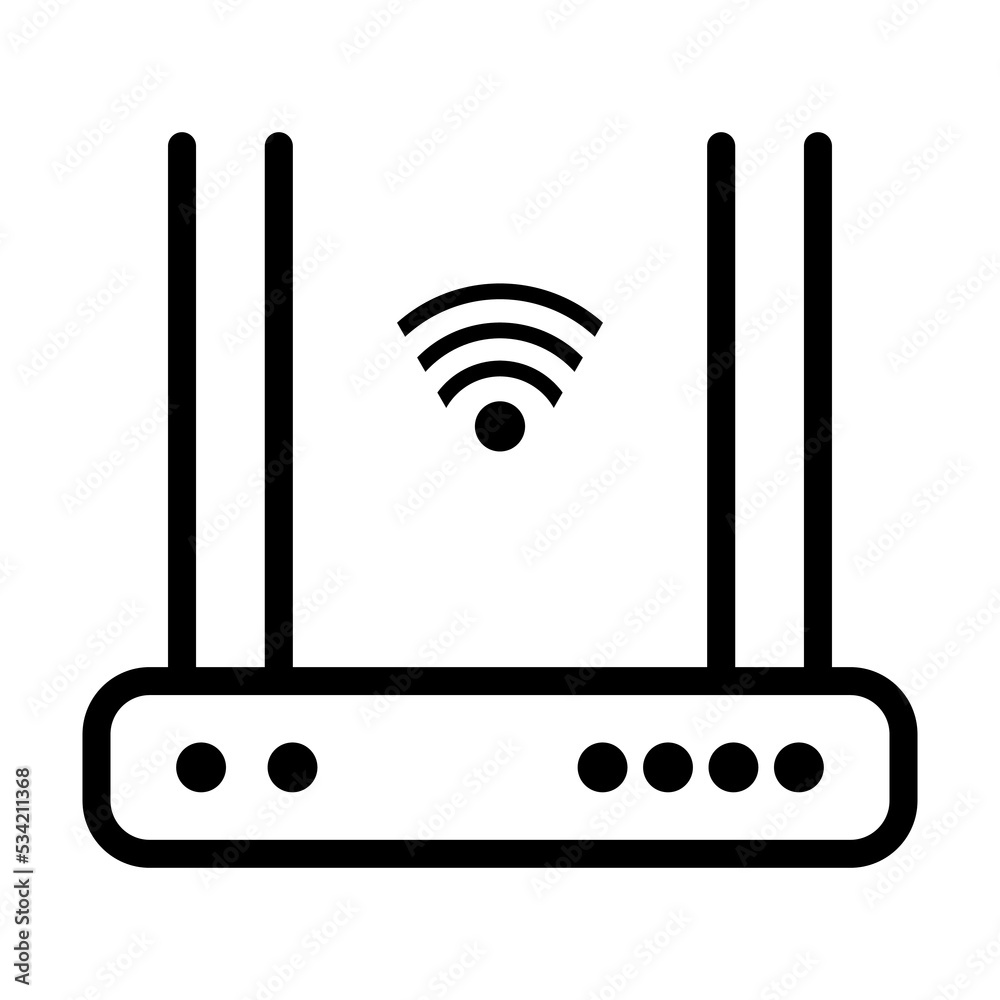 Modem with wifi signal line icon for apps and websites. Wireless router. Vector isolated on white background. Modem with wifi signal line icon for apps and websites. Wireless router. Vector isolated on white background.