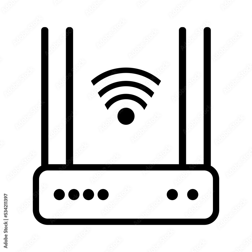 Modem with wifi signal line icon for apps and websites. Wireless router. Vector isolated on white background. Modem with wifi signal line icon for apps and websites. Wireless router. Vector isolated on white background.