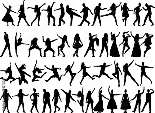 set of dancing people silhouette on white background isolated vector