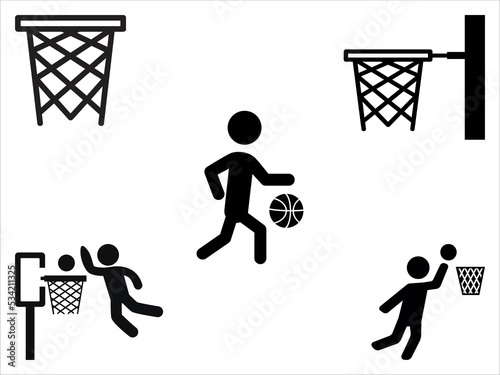 art illustration sport icon logo design concept vector silhouette logotype isolated element symbol  set of basketball