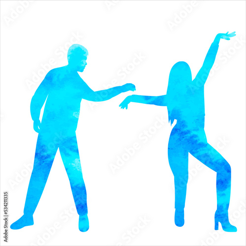 dancing man and woman watercolor silhouette on white background
