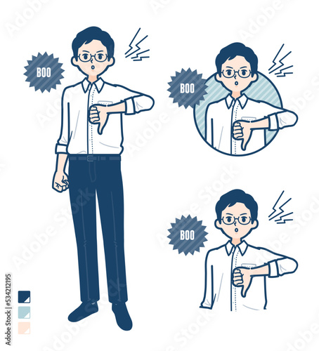 シャツを着た男性が抗議・ブーイングしているイラスト