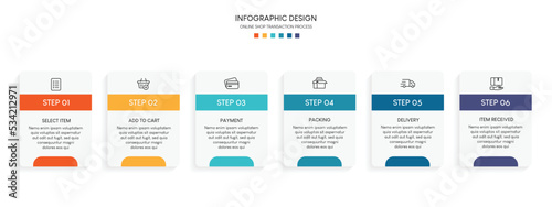 Process of online shopping with 6 steps. Steps business timeline process infographic template