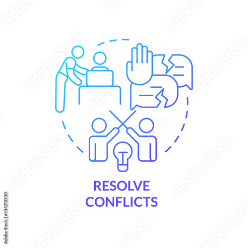 Resolve conflicts blue gradient concept icon. Tip for mentor abstract idea thin line illustration. Positive professional relationships. Isolated outline drawing. Myriad Pro-Bold font used