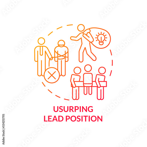 Usurping lead position red gradient concept icon. Mentorship malpractice abstract idea thin line illustration. Embracing leadership role. Isolated outline drawing. Myriad Pro-Bold font used