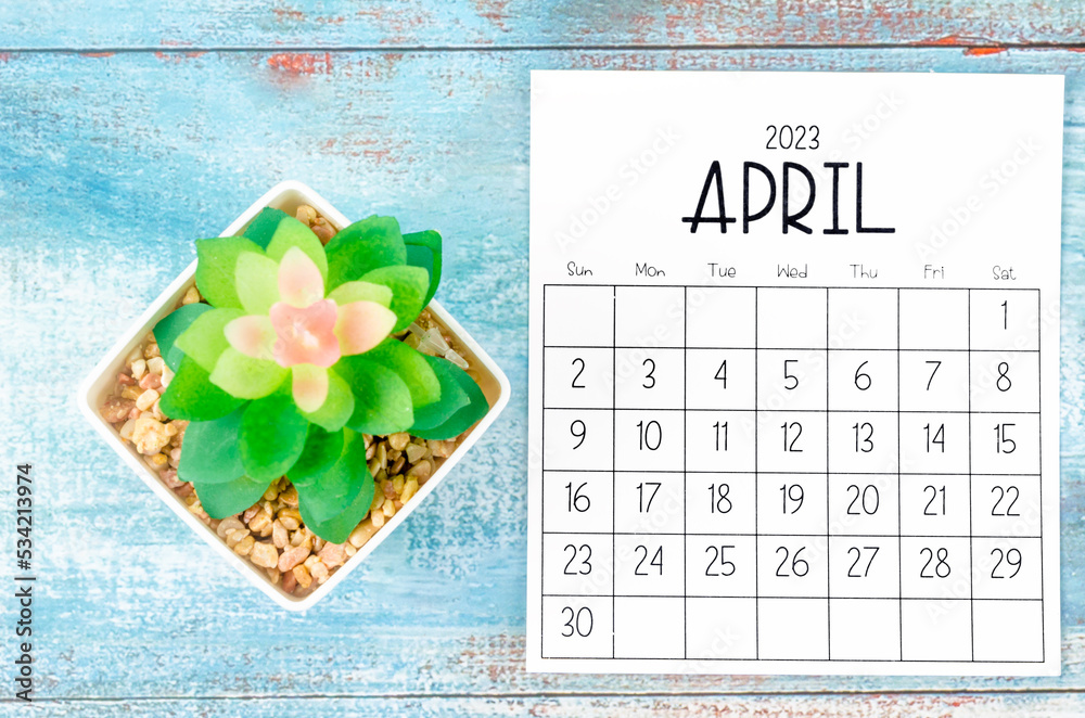 The April 2023 Monthly calendar with plant pot on wooden background. Stock  Photo | Adobe Stock