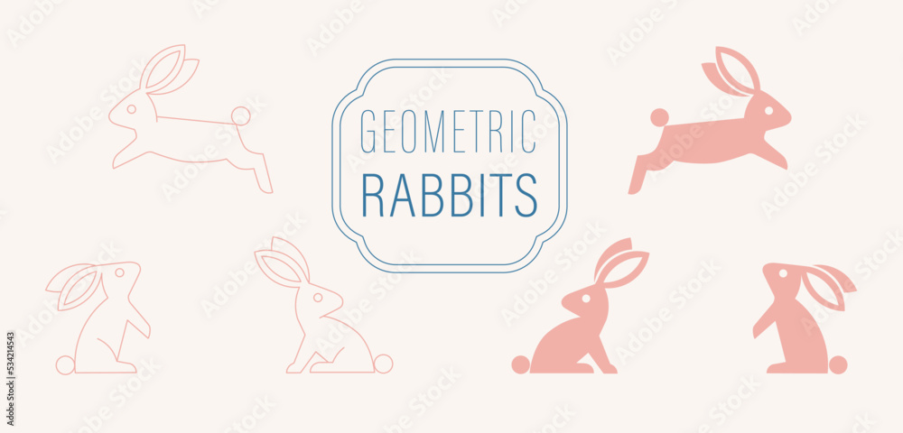 Fototapeta premium Set of geometric minimal rabbits 