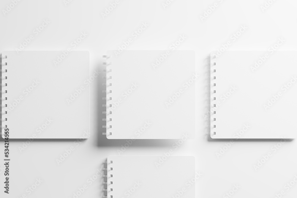 Square Spiral Notebook 3D Rendering White Blank Mockup Square Spiral Notebook 3D Rendering White Blank Mockup