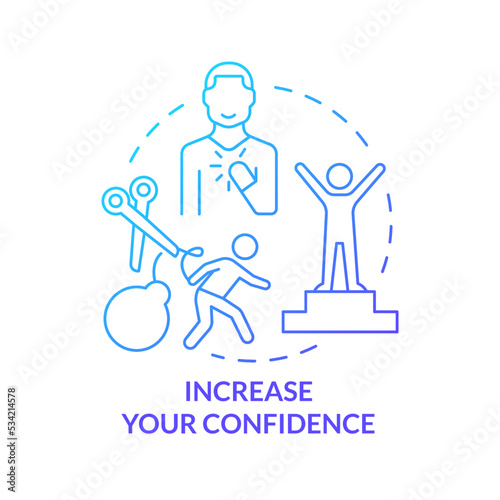 Increase confidence blue gradient concept icon. Mentoring relationship advantage abstract idea thin line illustration. Boost self-esteem. Isolated outline drawing. Myriad Pro-Bold font used