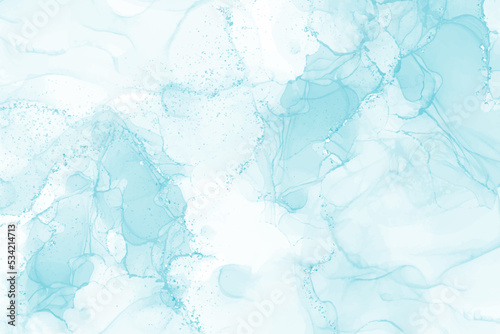 Light blue watercolor acrylic marble backgound. Vector abstract alcohol liquid texture in pastel color