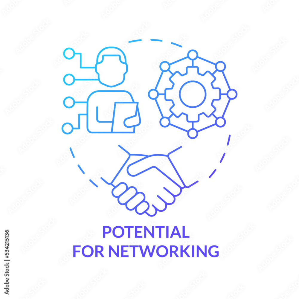 Potential for networking blue gradient concept icon. Benefit of coaching abstract idea thin line illustration. Exchange knowledge and ideas. Isolated outline drawing. Myriad Pro-Bold font used Potential for networking blue gradient concept icon. Benefit of coaching abstract idea thin line illustration. Exchange knowledge and ideas. Isolated outline drawing. Myriad Pro-Bold font used