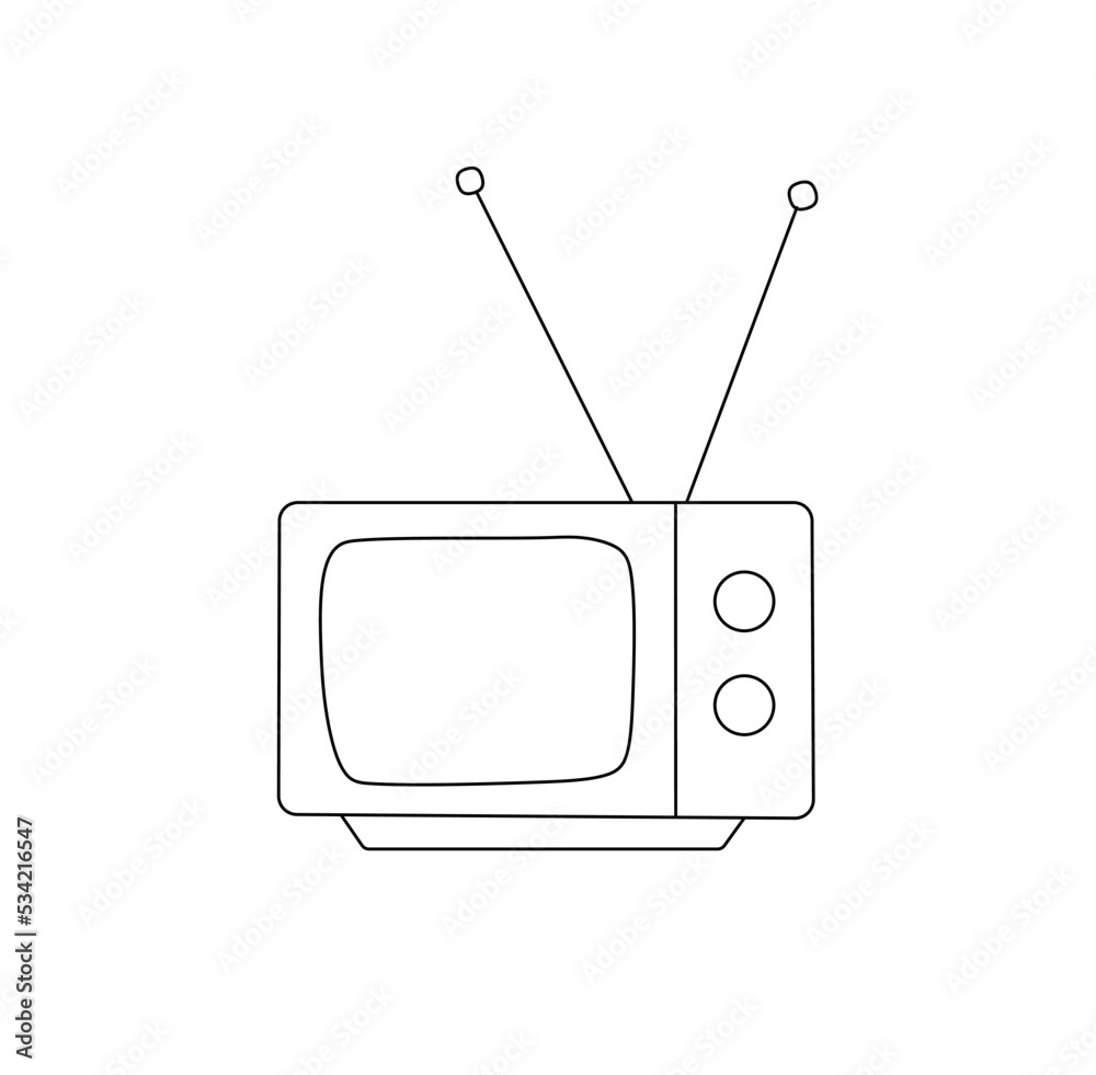 Vector isolated small retro vintage tv with two antennas colorless