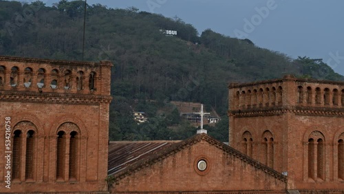 Church in Bangui city drone view. African Republic Bangui