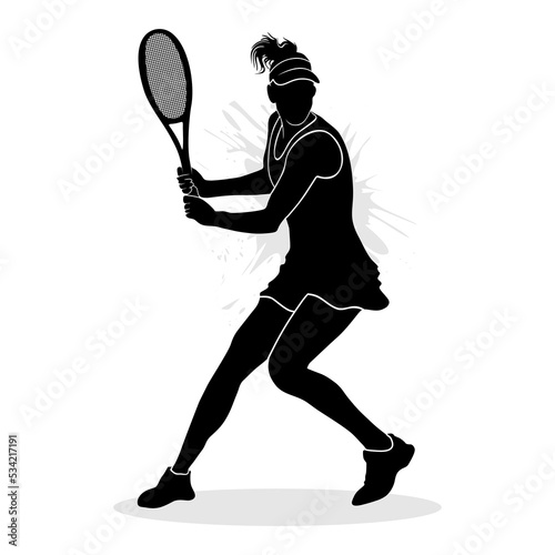 Girl tennis player silhouette. Vector illustration