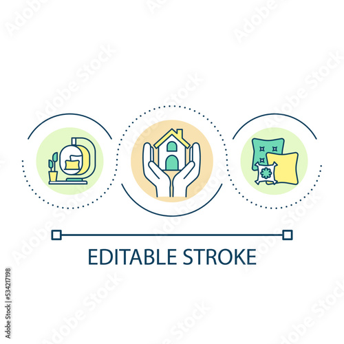 Comfortable home loop concept icon. Dwelling decoration. Lovely living space. Cozy housing abstract idea thin line illustration. Isolated outline drawing. Editable stroke. Arial font used