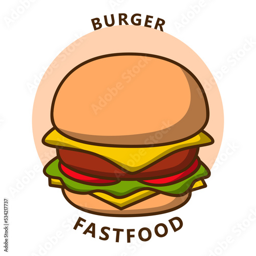 Burger illustration cartoon. food and drink logo. Fastfood icon symbol
