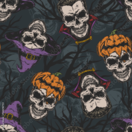 Halloween colorful seamless pattern vintage